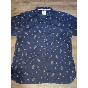 Nwot Levi's Men's Navy Blue Floral Short Sleeve Button‎ Front Shirt XL
